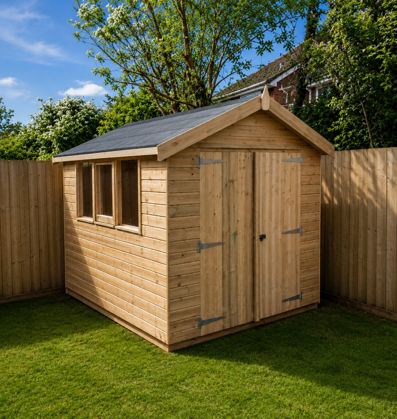 Timber garden shed example installed on a prepared base